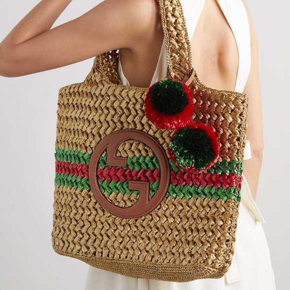 GUCCI Gold Raffia interlock Tote - Picture 7 of 13